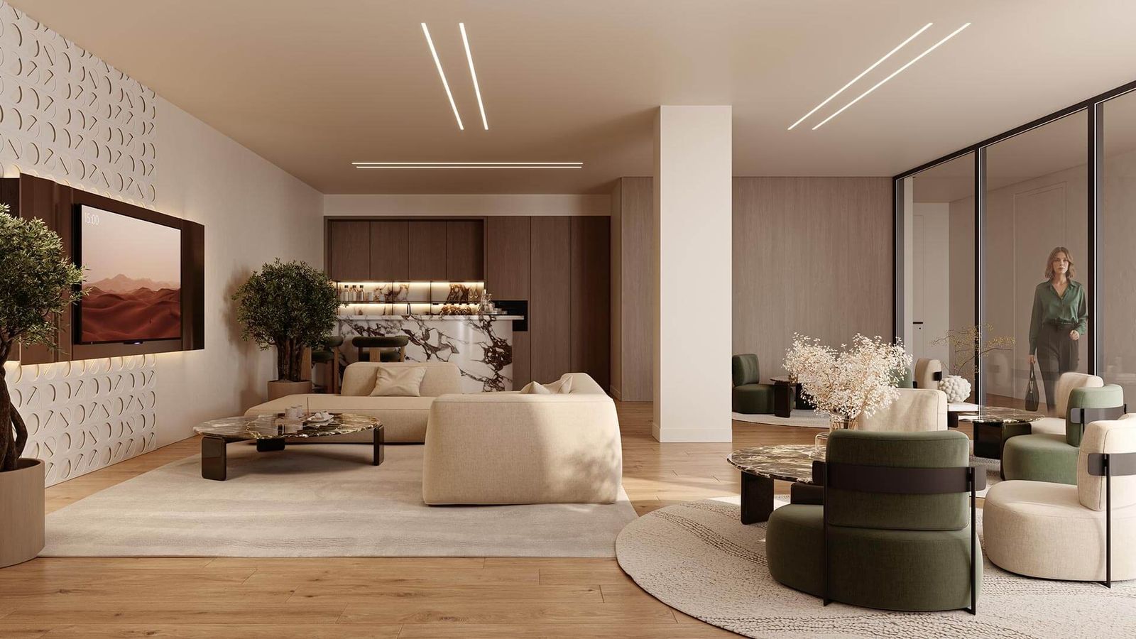 Stijlvolle woonkamer in Isidora Living Las Mesas met moderne inrichting